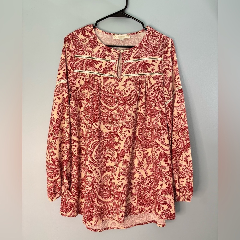 Weekend Suzanne Betro Top Paisley Floral Print Women's Size Small Red Ivory